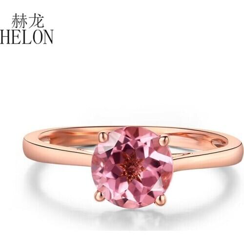 HELON Solid 18K Rose Gold AU750 Women Trendy Fine Jewelry Anniversary & Wedding Ring Prong Setting Tourmaline Round Cut 6mm