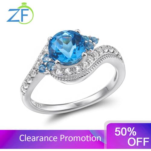 GZ ZONGFA Design Natural Blue Topaz 925 Sterling Silver Jewelry Fashion Rhodium plated Ring Women