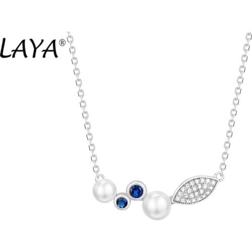 Laya Shell Pearl Necklace For Women Pure 925 Sterling Silver Shiny Synthetic Blue Crystal Elegant Fine Jewelry 2021 Trend