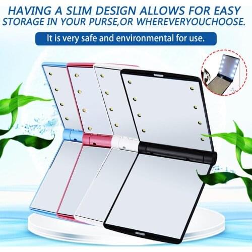 1Pcs Led Makeup Mirror Womens Makeup Cosmetic Mirror Folding Portable Compact Pocket Mirror with 8 LED Lights Lamps 4 Colors