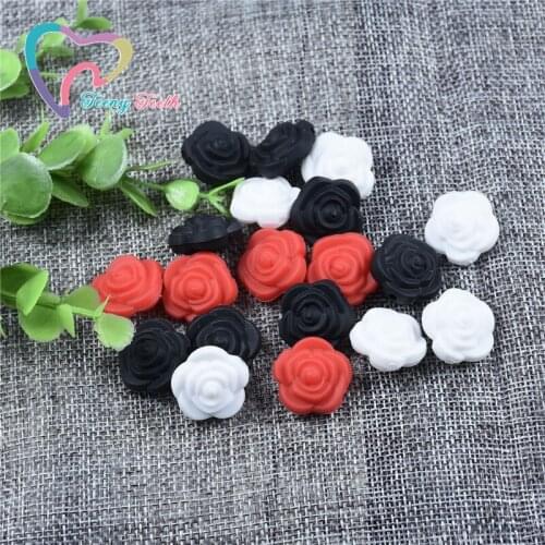 15 PCS 3 Colors Mix 21 MM Silicone Flower Beads Rose Beads 3D Rose For Baby Teething Jewelry DIY Necklace Silicone Pacifier Clip