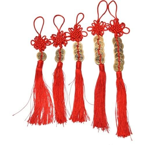 1pocs Lucky Charm Home Car Decoration Ancien Copper Coins Red Chinese Knot Feng Shui Wealth Success
