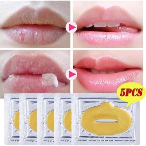 5Pcs/Set Crystal Collagen Lip Mask Anti-Ageing Gold Lip Mask Lip Plumper Membrane Moisturizer Essence Lips Mask Sheet Patch