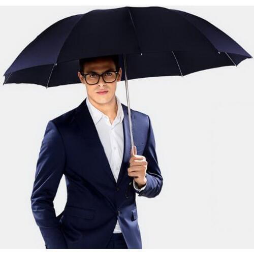 170203/High Quality Umbrella Leather Handle Automatic Umbrella /Three fold/Men Large Strongly Sun/Rain Folding Umbrella/113*73cm