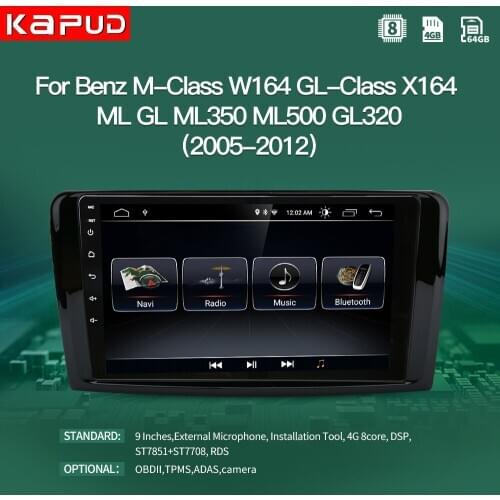 Kapud Android 10 Car Multimedia Video Player 9" Navigation For Mercedes Benz ML M-Class W164 GL-Class X164 Radio Stereo BT GPS