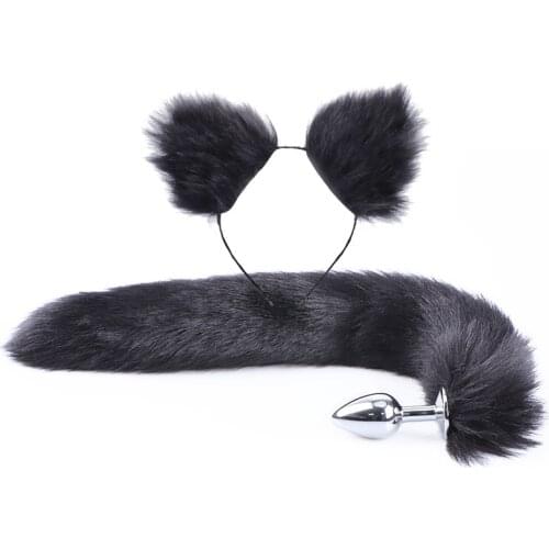BDSM Fox Tail Cosplay Anal Plug Costume Props Couples Life Flirting Tail With Ear Hairpin Cosplay Anal Tail Erotic Anus Toy