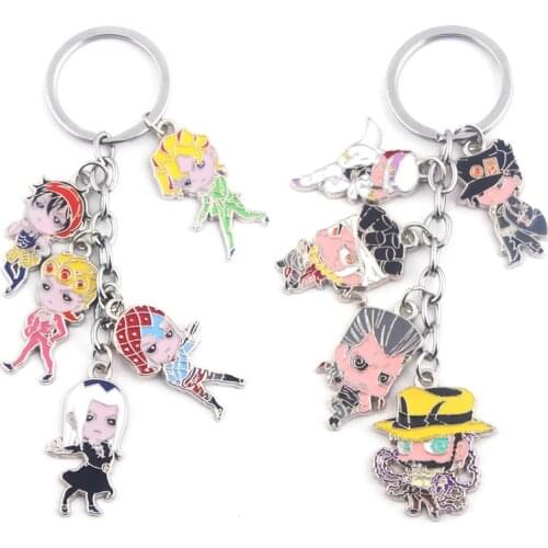 Anime JoJo Bizarre Adventure Keyring Keychain Jotaro Kujo Figure Key Chains Cosplay Key Rings Prop Pendant