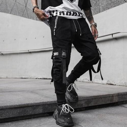 Man Sweatpants Streetwear Casual Mens Pants M-3Xl 2021 Spring Hip Hop Joggers Men Black Harem Pants Multi-Pocket Ribbons