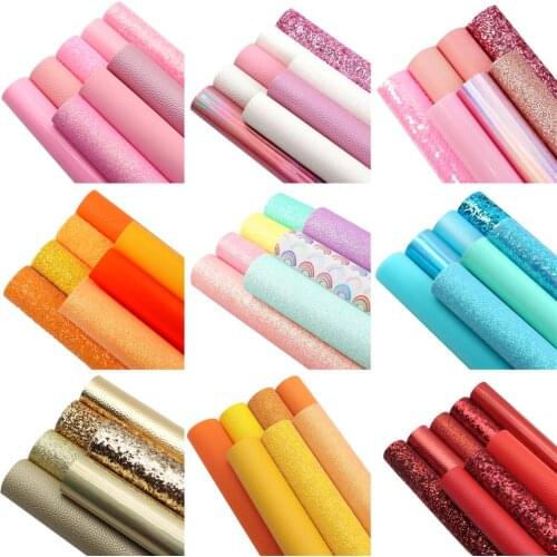 David accessories 7pcs/set 20*33cm Rainbow Synthetic Leather Set DIY Bow Faux Leather Fabric Home Decoration Crafts,1Yc10688