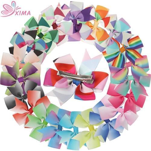 XIMA 20pcs/40pcs 3inch Grosgrain Ribbon Hair Bows Hairpins Girls Rainbow Bows Hair Clip Kids Hair Accessories