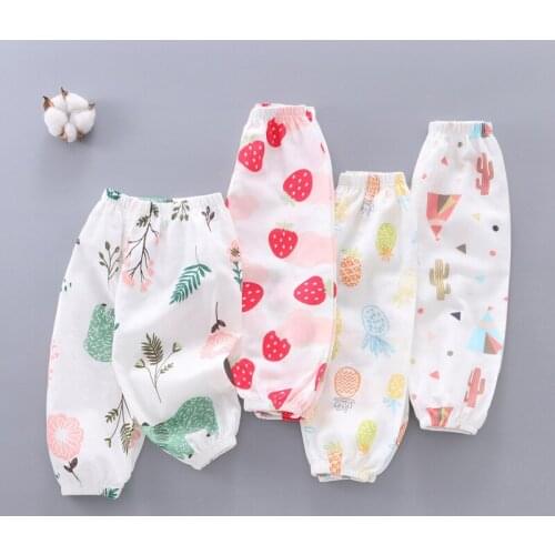 Children Trousers For Boys Girls Linen Cotton Elastic Waist Dinosaur Print Summer Baby Mosquito Pants Kids Clothing Long Pants