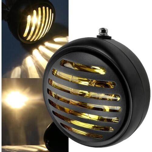 1PCS Motorcycle Headlight Black Metal Retro Headlight 35W Front Light 12V Fits for Cafe Racer CG125 GN125