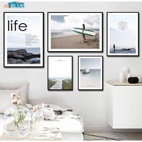 Scandinavian Poster Print Sea Wave Beach Landscape Painting For Living Room Wall Art Canvas Picture Quote Nordic Decoration Home