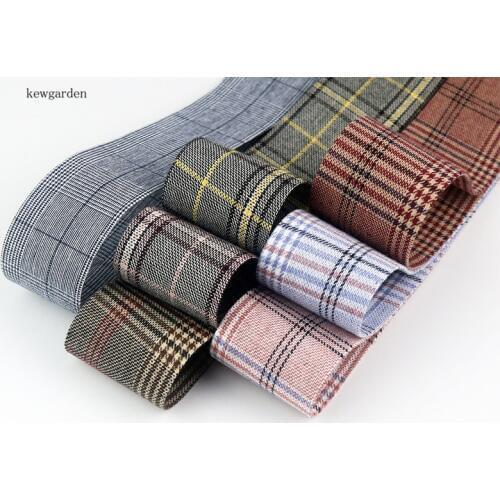 Kewgarden 25mm 2.5cm Plaid Cotton Layering Cloth Ribbons DIY Bowknot Satin Ribbon Handmade Tape 10m/lot