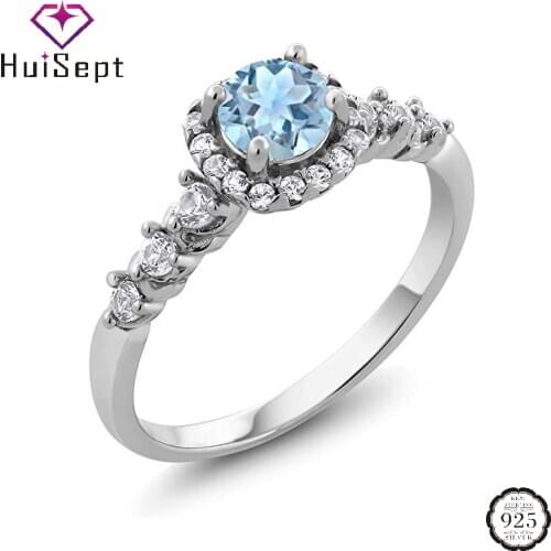 HuiSept Trendy Rings 925 Silver Jewelry for Women Mother Round Sapphire Zircon Gemstone Finger Ring Wedding Engagement Component