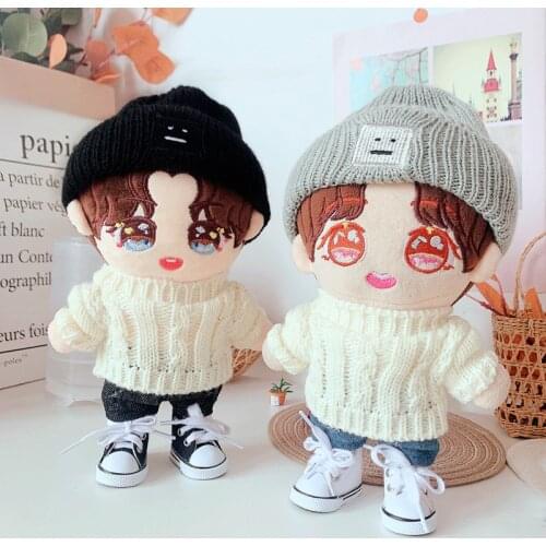 20cm Pure White Twist Sweater Pant Suit For Movie Star Idol EXO Plush Doll Accessories Birthday Present Replaceable Clothes Toys