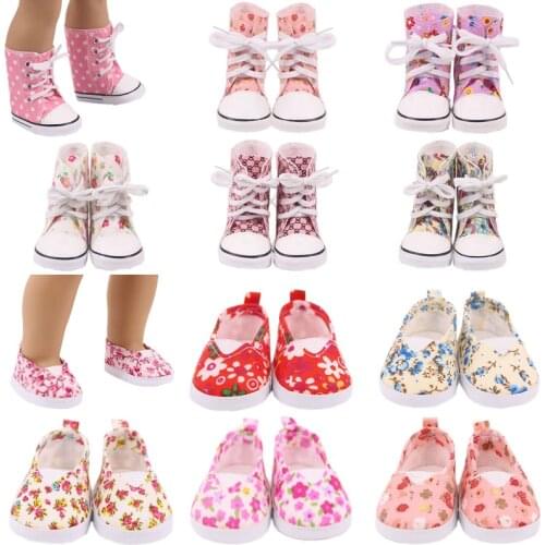 Doll Shoes Floral Print High-top Boots Straps Low-top Single Shoes For 18 Inch American Doll Girls & 43 Cm New Born Baby Items