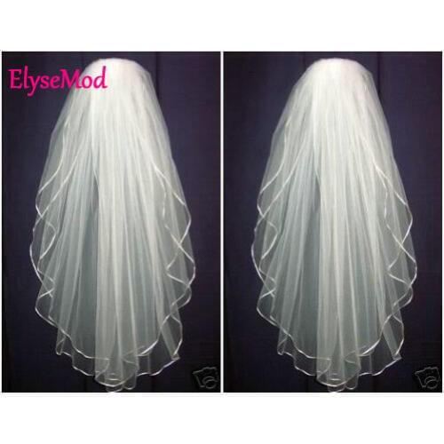 Top Sale New White Ivory Wedding Bridal Veil Elbow Accessories Length Ribbon Satin Edge With Comb