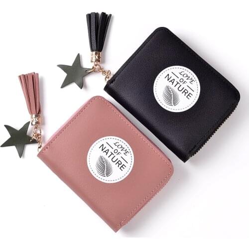 Fashion Women Short Wallets Card Holder PU Leather Tassel Zipper Lady Coin Purse Moneybags Clutch Wallet Purses Moeny Bags Pouch