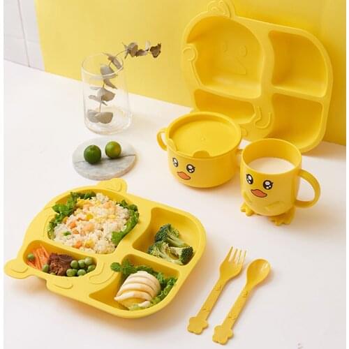Cartoon Cute Little Yellow Duck High Quality Polypropylene Childrens Tableware Set Fork Spoon Cup Tableware Baby Set