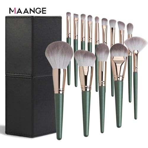 MAANGE 14Pcs Makeup Brushes Set Cosmetic Foundation Powder Blush Eyeshadow Blend Make Up Brush Tool Kit Maquiagem With Holder