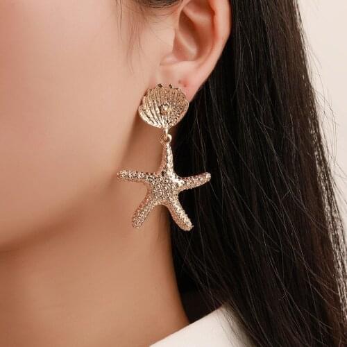 New Fashion Cool Wind Star Alloy Pendant Earrings For Women Beach Ocean Trend Starfish Shell Metal Stud Accessories Wholesale