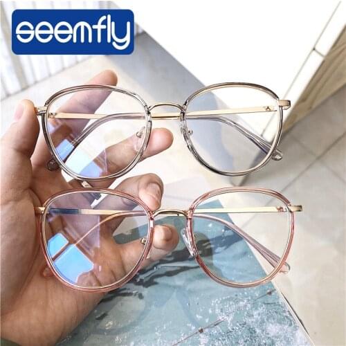 Seemfly 2020 Transparent Glasses Women Korean Version Flat Mirror Retro Vintage Literary Round Prescription Eyeglasses Frame