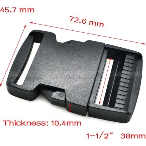 Plastic Flat Side Release Buckles Belt Buckle For Outdoor Sport Bag Travel Bag Webbing Size 38mm Black