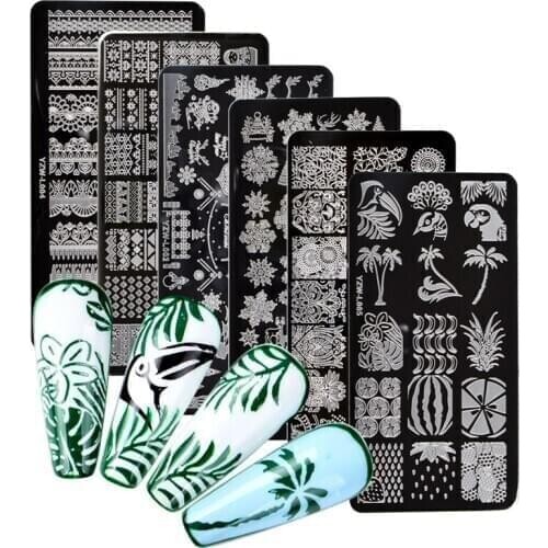 Nail Stamping Plates Silicone Sponge Brush Polish Transfer Stencils Flower Lace Women Style Geometry DIY Template for Nail Tool