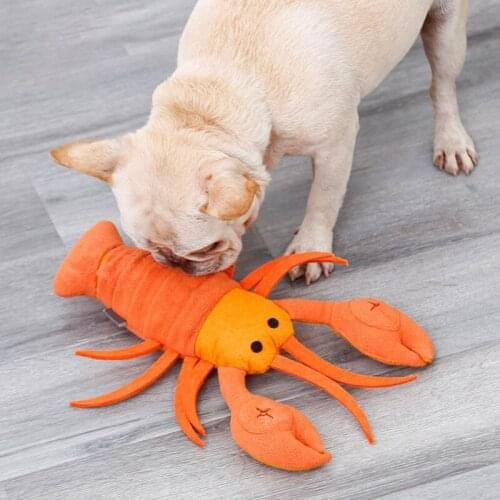 Plush Dog Toy Lobster Stuffed Animal Soft Red Lobster Doll Dog Cat Interactive Toy For Small Dog Squeak IQ Training Sniffing Toy