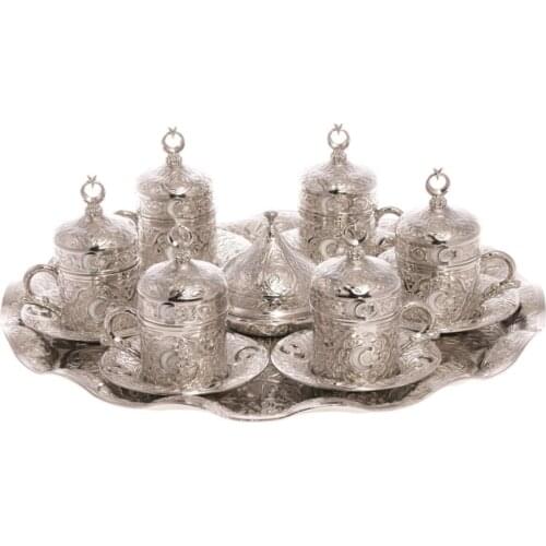 Bazaar Gift Ottoman Moon Star Designs Turkish coffee Tray Cup Lokum Set 6 Personality-Silver Color
