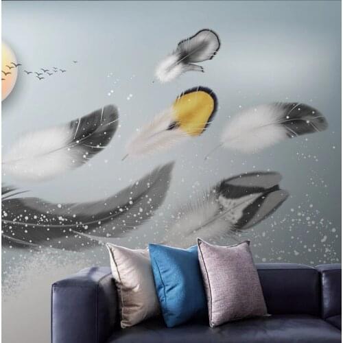 Custom Nordic Small Fresh Watercolor Feather Background Wallpaper Mural