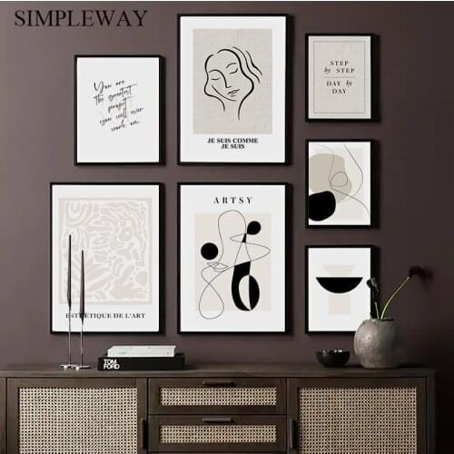 Boho Abstract Shape Poster Palm Women Nordic Painting Artwork Canvas Print Motivational Text Picture Room Wall Art Decoration