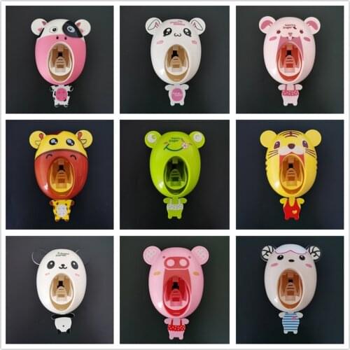 Practical Strong Suction Sucker Funny Cartoon Style Bathroom Household Toothbrush Holder Children Automatic Toothpaste Dispenser