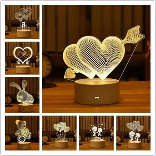 Dropshipping Valentines Day Gift Love 3D Lamp Acrylic LED Night Light Bear Valentine Gift Rose Bear Present Easter Decoration