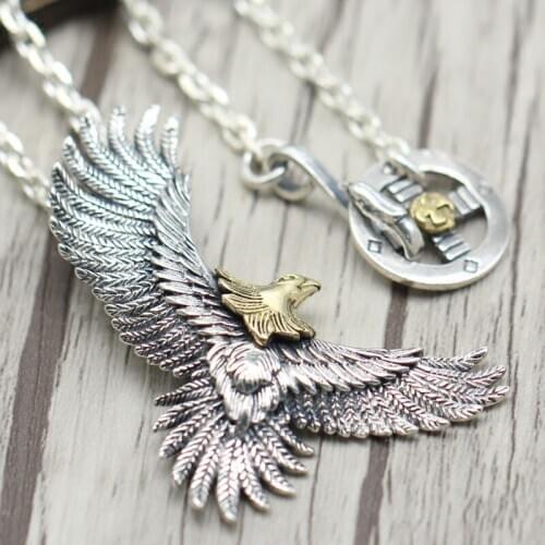 S925 Sterling Silver Retro Thai Silver Indian Style Takahashi Goro Flying Eagle Old Men And Women Pendant