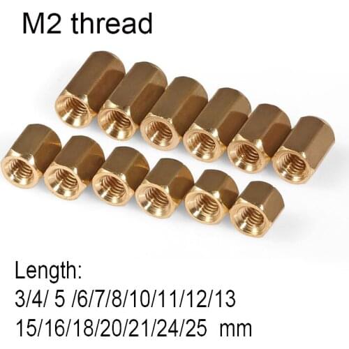 M2 thread copper spacer Length 3-25mm through Hole outer hexagon nut Monitor connecting column Copper Nut M2 threaded pole CCTV