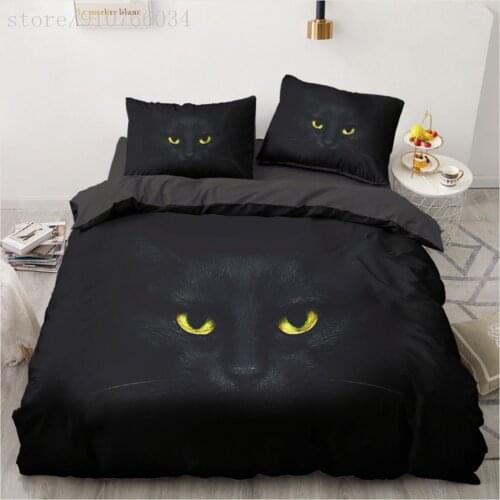 3D Luxury Bedding Sets Animal Black Cat Eyes Duvet Cover Set Pillowcase Single Double Queen King Bedclothes For Decorate Room