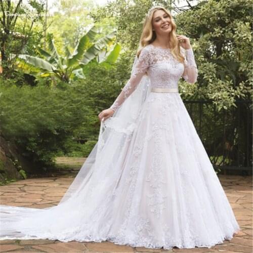 Luxury Wedding Dresses for Bride 2021 Beaded Lace Appliques Long Sleeve Princess Bridal Gowns Robe Mariage Vestido De Noiva