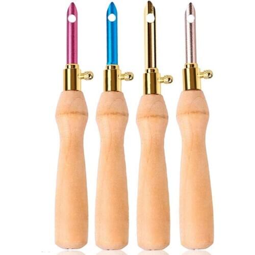 Wooden Handle Embroidery Pen Adjustable Embroidery Punch Needle Weaving Tools for DIY Craft Stitching Sewing Accessories