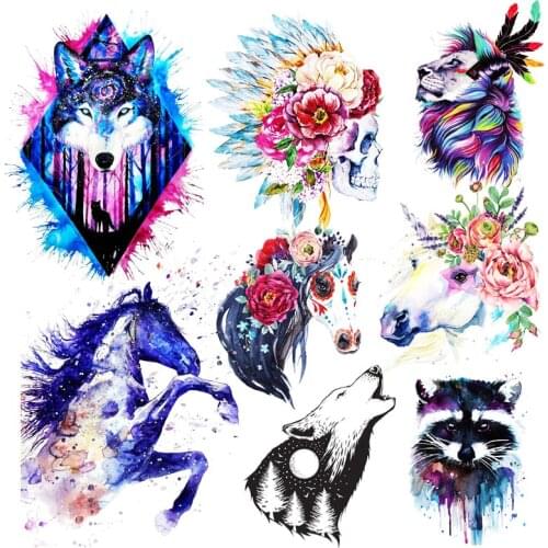 Diy Punk Animal Head Patches Heat Transfer Vinyl on Clothes Tiger Stickers for Kids T-shirts Iron on Transfers for Clothing