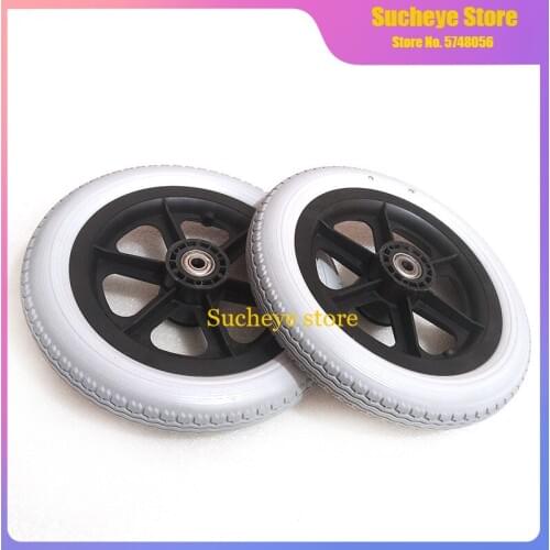 Grey 12 Inch Wheelchair Accessories Rear Solid Wheel 12 1 / 2x2 1 / 4 PU Tire Inflation Free Wheel Manual Wheelchair Rear Wheel
