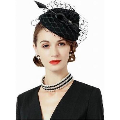 Black Fascinator Hat For Women Wool Pillbox Felt Hats Wedding Lady Vintage With Veil Party Fedora Chapeau Pour Mariage E6603