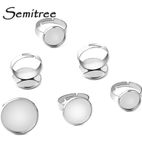 Semitree 10pcs 10/12/14/16/18/20mm Stainless Steel Glass Cabochon Cameo Blank Tray for DIY Rings Setting Jewelry Making Supplies