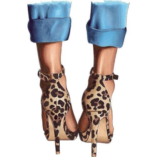 Iron-On Transfers Fashion Leopard High Heels Patches On Clothes Washable Diy Patch Iron On T-Shirt Thermal Patch