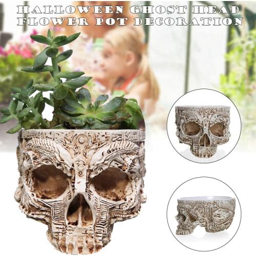 Creative Flowerpot Hand Carved Skull Flower Pot Bowl Home Garden Halloween Decoration A1