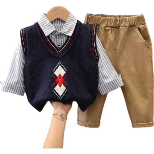 Spring Baby Boys Clothes Children Cotton Vest Striped Shirt Pants 3Pcs/Sets Autumn Toddler Casual Costume Kids Fashion Tracksuit