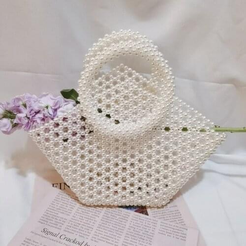 Handmade Oversized Hollow Pearls Womens Makeup Bag Organizer For Cosmetics Ring Handle Beading Evening Handbags