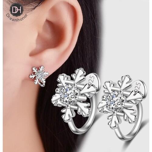 Dreamhonor 925 Sterling Silver Zirconia Snowflake Ear Cuff Earrings Without Piercing Ear Clips Earrings Women Girls Jewelry
