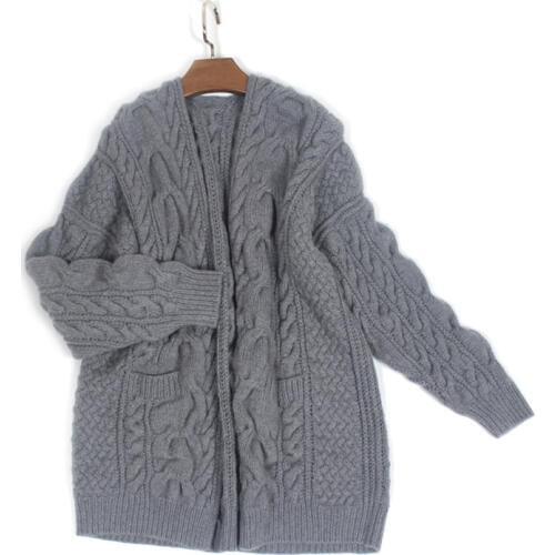 100% hand knit twisted women fashion cardigan coat wide loose no button M/160/84A-XL/170/92A